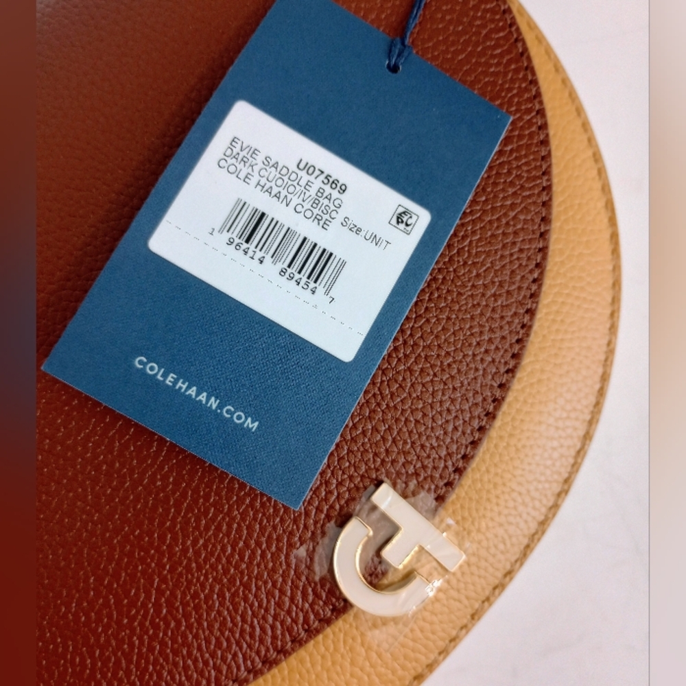NWT Cole Haan Pebbled Leather Tri-Color Flap Crossbody Evie Saddle Bag - Picture 13 of 16